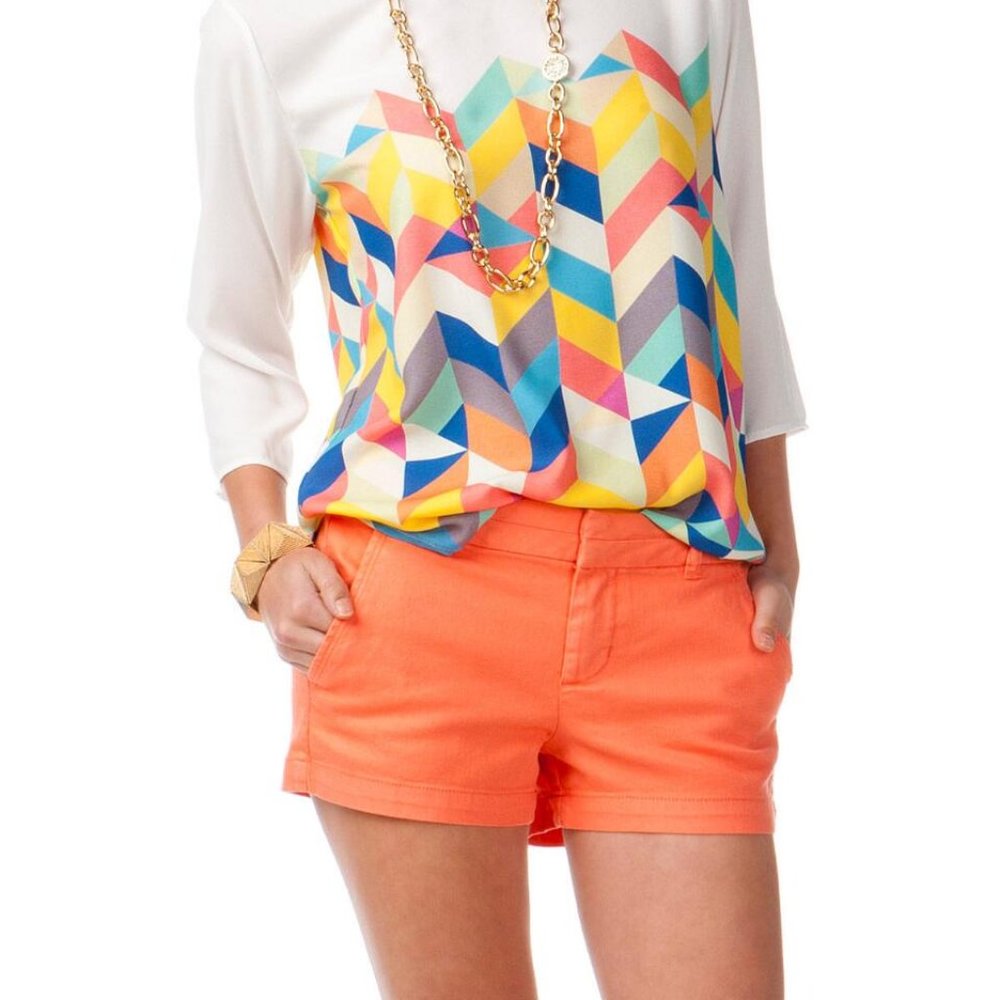 Harper Tab Denim Shorts in Coral